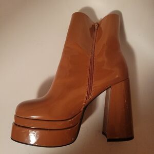 SHEIN Glossy Brown Platform Heeled Boots